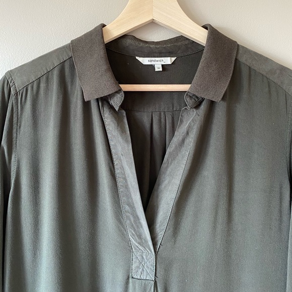 Sandwich_ Olive Collared Shirt w/ Cuffs, Tunic - Picture 3 of 8
